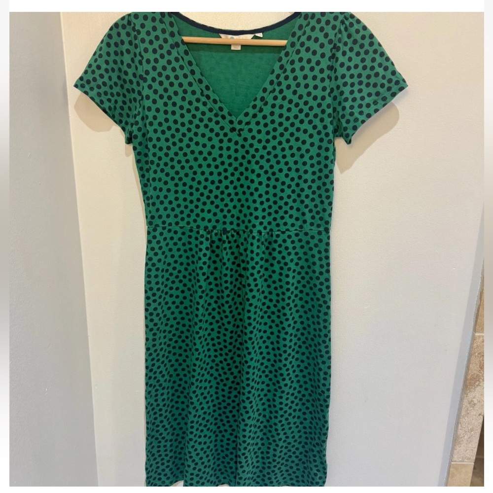 Boden Women’s Green Polka Dot Cotton V Neck short sleeve Dress US 6